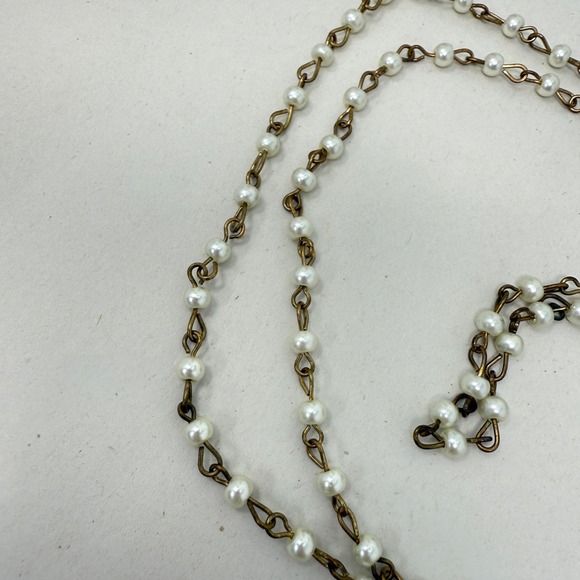 Saint Benedict Coin Necklace Black Leather Tassel Pearl Chain Religious - Picture 8 of 9